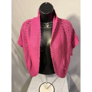 Roamans 16W 1X Crochet Shrunken Cardigan Sweater Boho Chic Open Knit Womens Pink